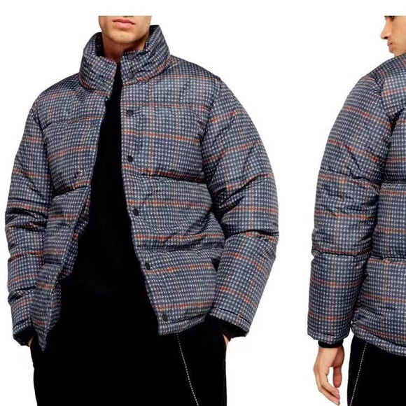 Topman Plaid Houndstooth Puffer Jacket NWT - Picture 1 of 7